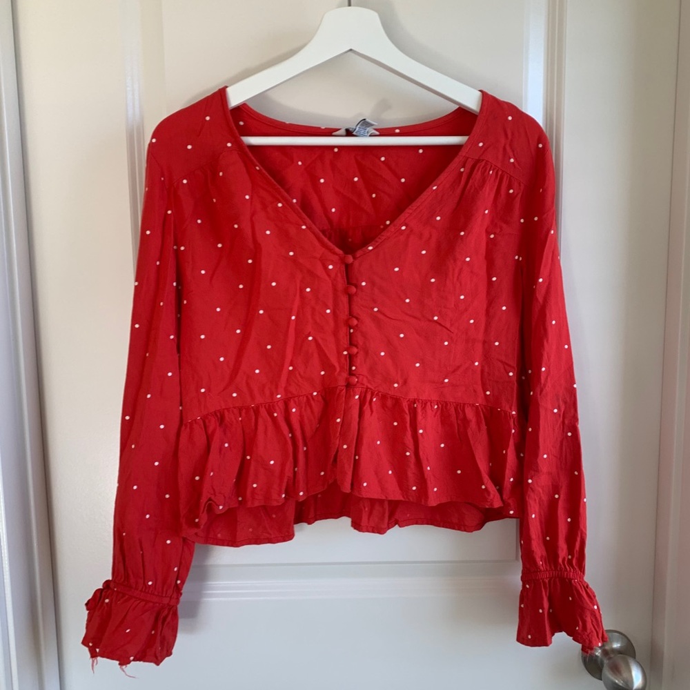Arizona Red Polka Dot Button Up Shirt